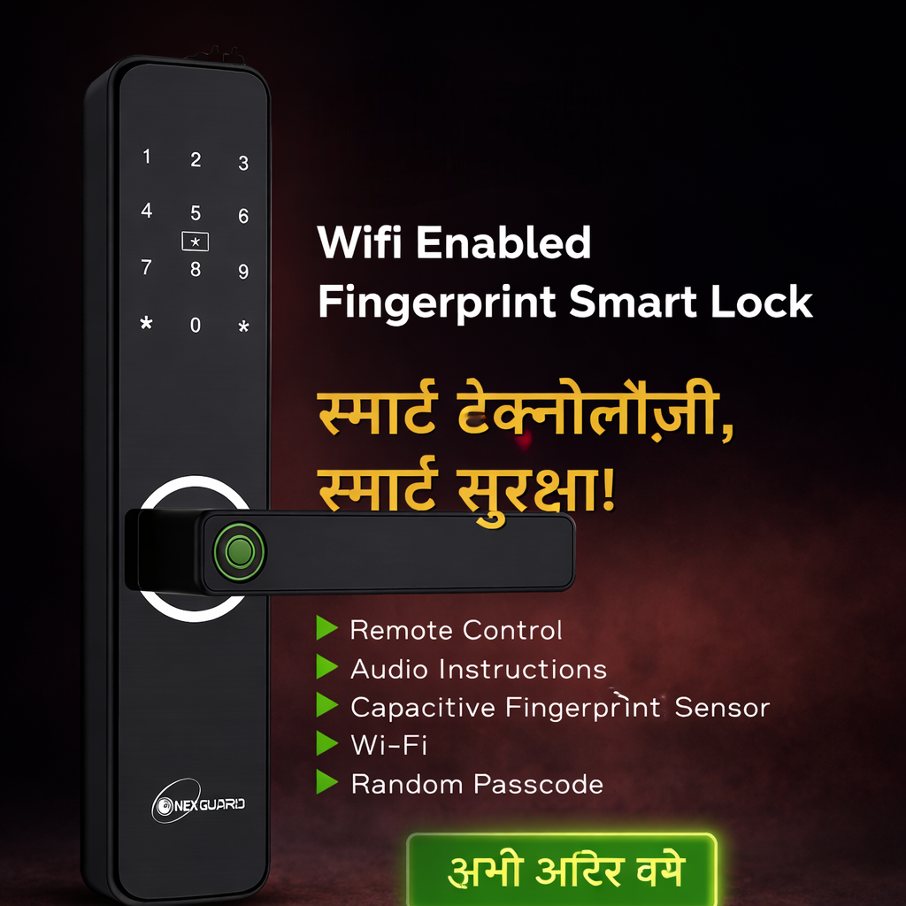 NexGuard ML100 Wireless Smart Door Lock – Fingerprint | Card | PIN | Key (Black)