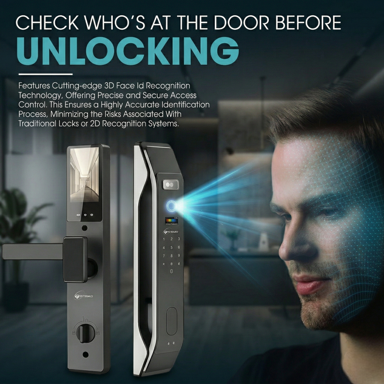 NexGuard DF14 Pro 3D Face Recognition Smart Door Lock with Tuya App & Live Intercom